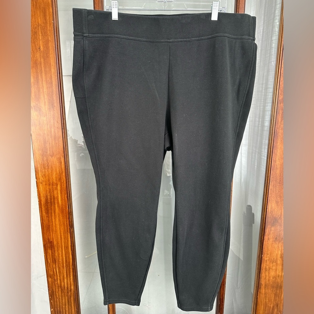 Lands End Serious Sweats Fleece Lined Leggings Womens 3X (24W-26W) Black Pocket